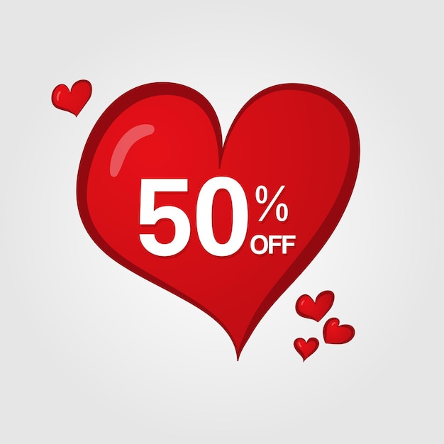 50 % De Réduction Sur Le Coeur Rouge 50 % De Réduction Sur Les Cœurs Décoratifs Autour De L'étiquette En Forme De Cœur