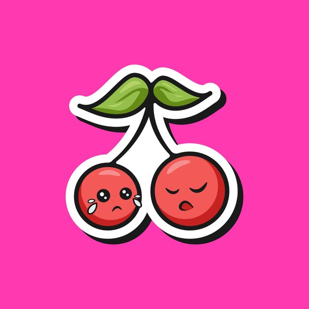 515illustration De Couple De Cerises Rouges Fraîches De Dessin Animé Adorable Mignon Pour La Mascotte D'icône D'autocollant Et L'émoticône De Logo