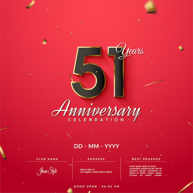 51e anniversaire avec une combinaison de chiffres noirs et de fond rouge.