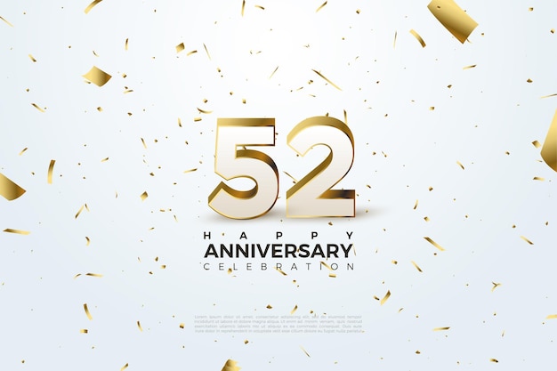 52e anniversaire avec chiffres et feuille d'or