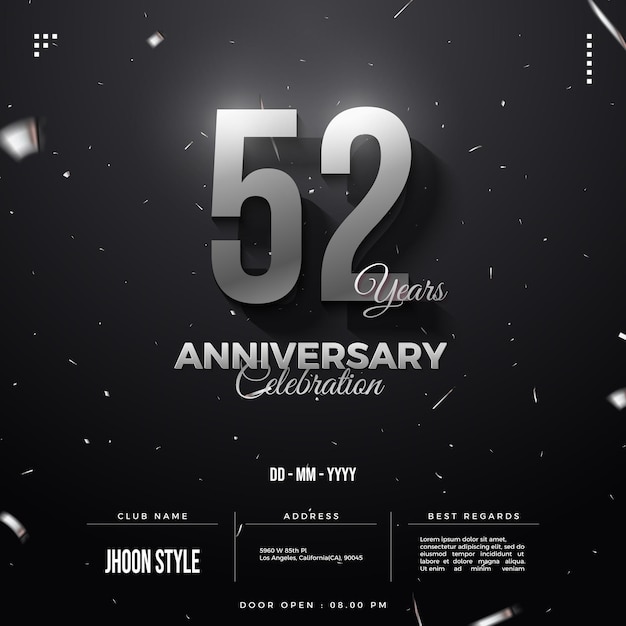52e anniversaire avec fond noir et effet de lumière