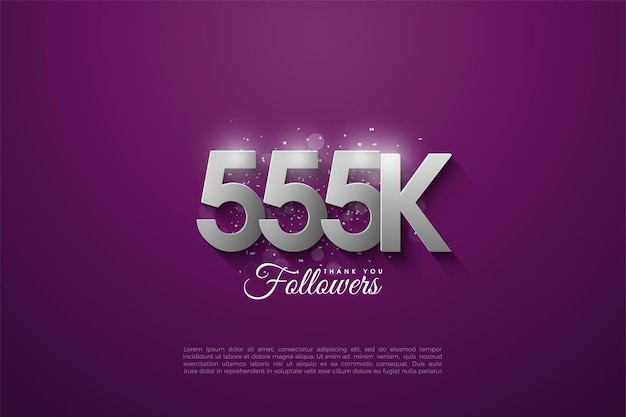 555 000 abonnés avec des chiffres argentés sur fond violet