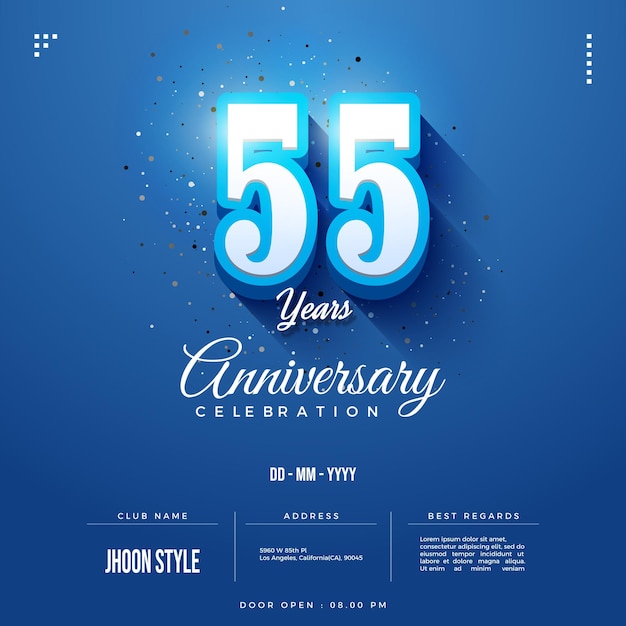 55e anniversaire avec des nombres 3D réalistes.