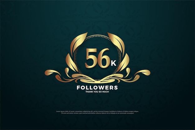 Vecteur 56 000 followers avec un cadre luxueux en feuille d'or