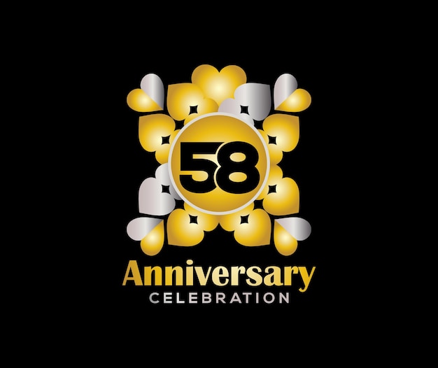 Vecteur 58 ans anniversaire de l'entreprise ou du mariage carte utilisée ou bannière logo couleur mixte or ou argent