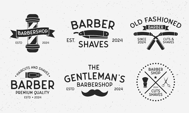 6 Barbershop Modèles De Logo Vintage Modèles D'emblèmes De Salon De Coiffure De Barbier