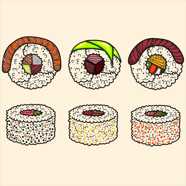 6 Rouleaux De Sushi Ura Maki Style Cartoon