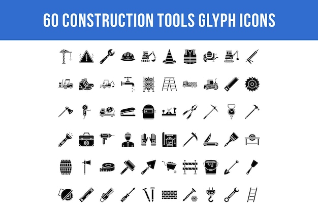 60 icônes de glyphe d'outils de construction