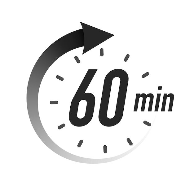 Vecteur 60 minutes minuterie symbole style noir avec flèche