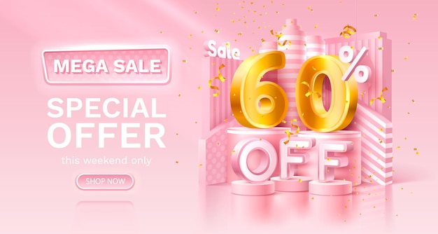 60% Offre Spéciale Méga Vente Podium De Confettis Dorés Et Coffret Cadeau Bannière Et Affiche De Vente