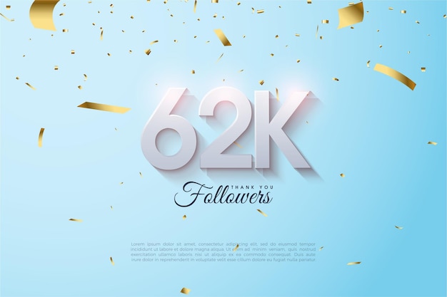 62 000 abonnés avec une illustration de pluie de feuille d'or festive.