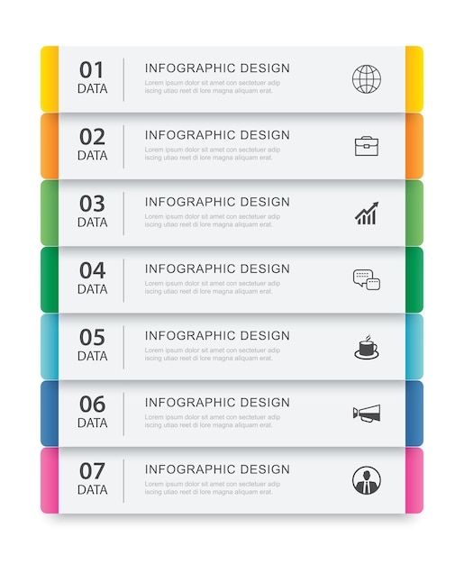 7 Données Infographie Onglet Papier Index Modèle Vector Illustration Abstrait