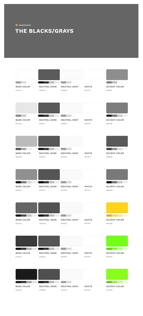 Vecteur 7 nuances différentes de palette de couleurs noires