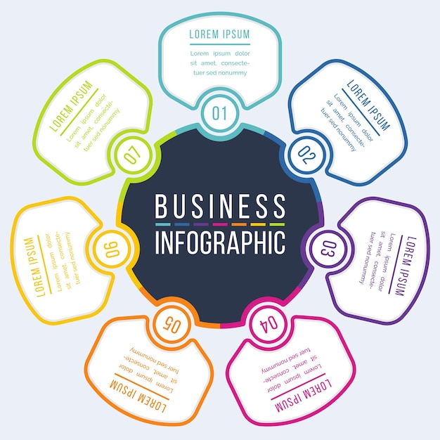 7 options conception infographique 7 étapes objets options ou éléments informations commerciales informations colorées