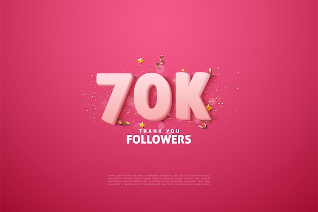 70 000 abonnés avec des chiffres 3D roses réalistes.