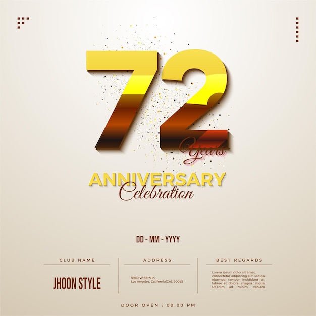 72e anniversaire avec des chiffres brillants.