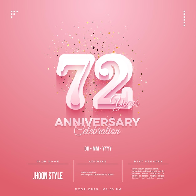 72e anniversaire avec des chiffres roses empilés.