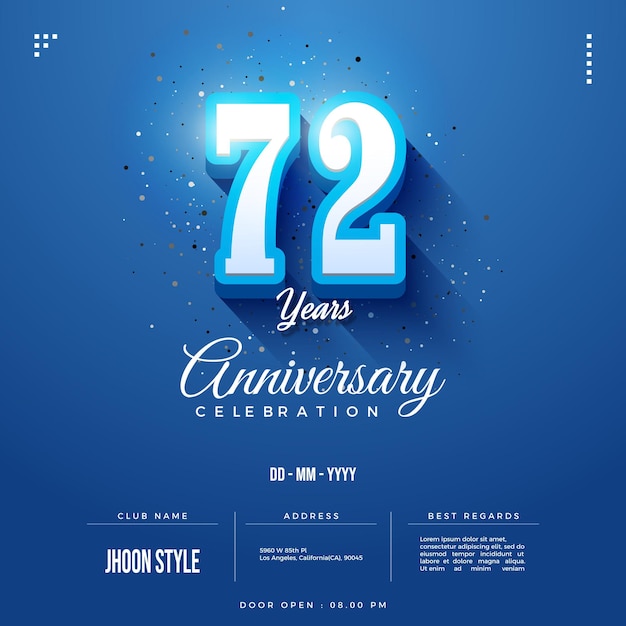 72e anniversaire avec des pépites d'ornements de célébration.