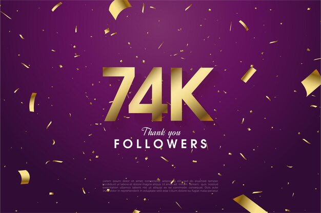74k followers sur fond violet et décoration en feuille d'or