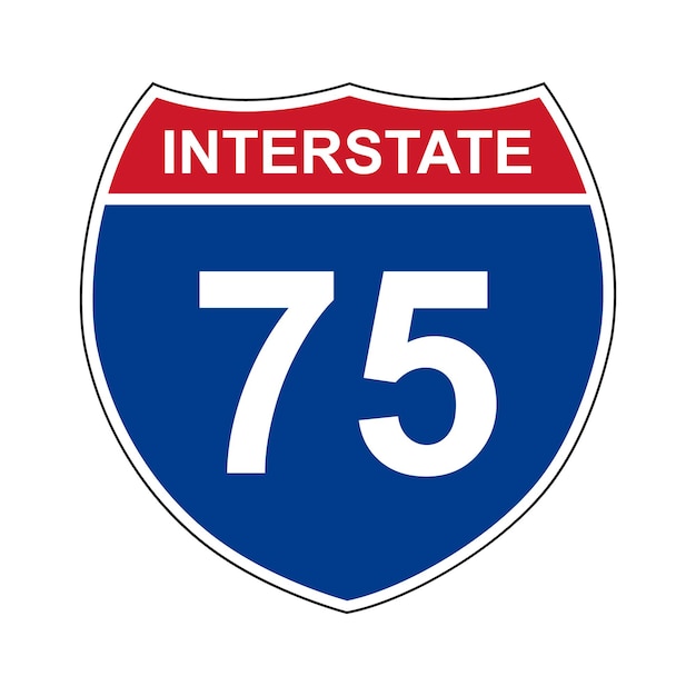 75 Interstate Highway Sign Numéro de route Signpost indiquant les numéros de route dans le système d'autoroutes interétatiques des États-Unis Numéros pairs vont d'ouest en est Numéros impairs vont du nord au sud