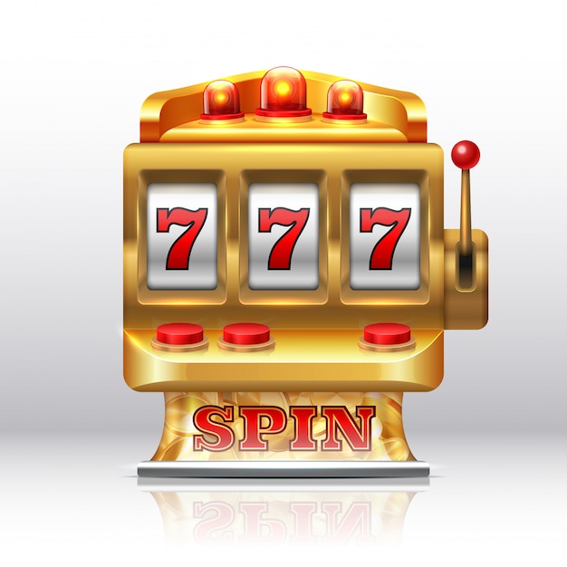 777 machine à sous jackpot. Spin de casino doré, machine de prix de jeu isolée.