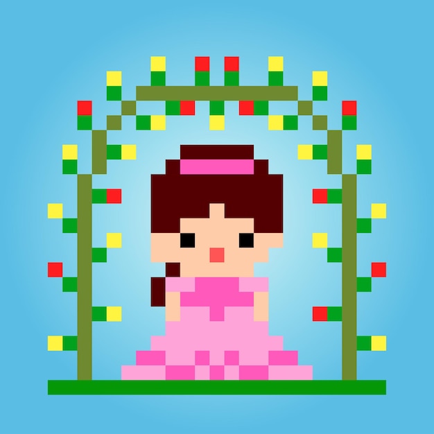 8 Bits De Personnage Féminin Pixel La Fille De La Petite Fille En Illustrations Vectorielles