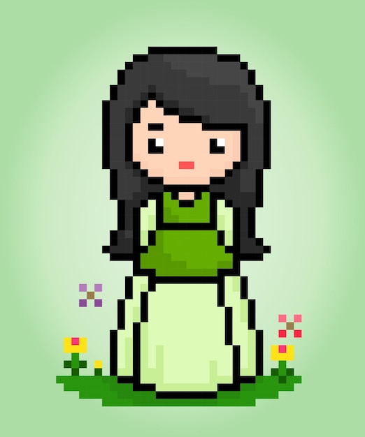 8 bits pixels femmes portent des robes Hanfu filles chinoises dans des illustrations vectorielles pour motif de point de croix