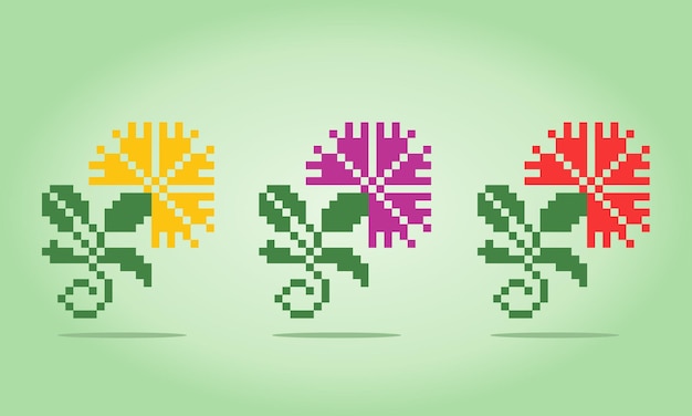 Vecteur 8 bits de pixels de fleurs épineuses fleurs violettes pour motifs de point de croix dans des illustrations vectorielles