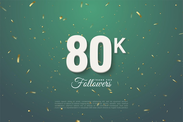 80k adeptes avec illustration de nombres sur fond de feuille verte.