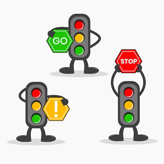 Vecteur 87. feu de circulation cartoon avec traffic sign vector illustration