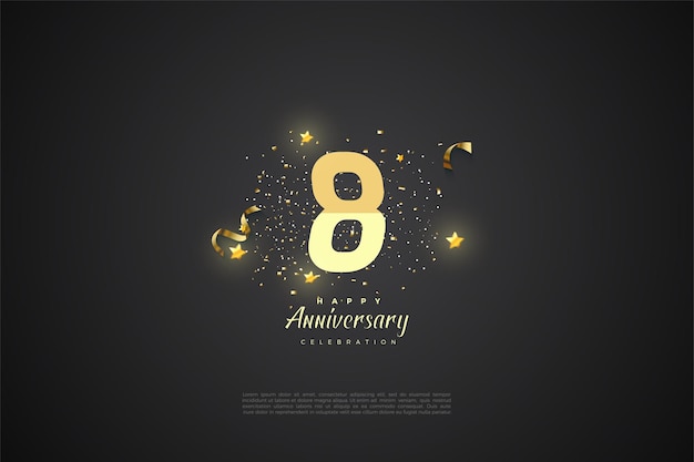 8e anniversaire avec illustration de numéro 3d gradué.
