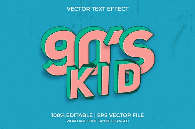 Vecteur 90 kid text effet de texte modifiable