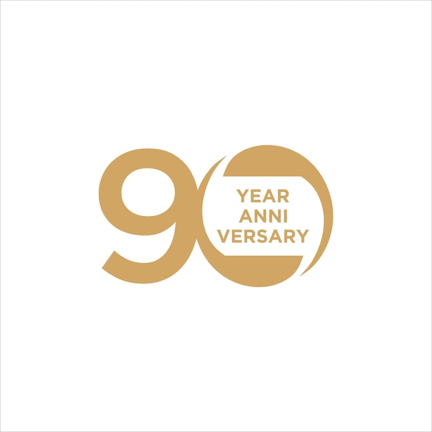90e Anniversaire Avec Un Nombre D'or Sur Fond Blanc