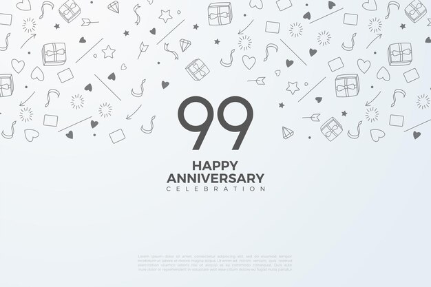 99e anniversaire avec illustration de vignettes en arrière-plan