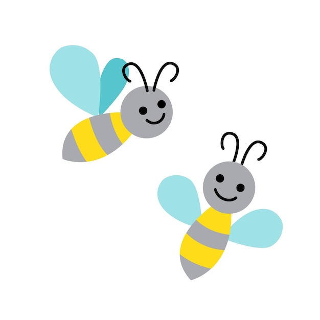 Abeille Abeilles Volantes Joyeuses Abeilles Souriantes Pâques Printemps été Dessin Animé Plat Illustration Vectorielle Stock Isolé Eps 10 Sur Fond Blanc