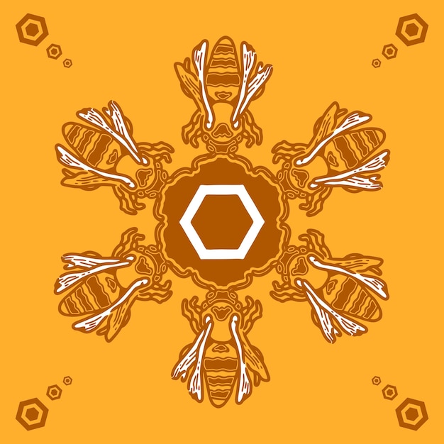 Vecteur abeille abstraite ornement hexagonal foulard bandana vintage jaune