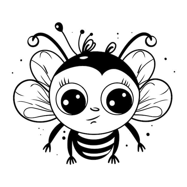 Vecteur abeille de dessin animé mignon illustration vectorielle noir et blanc pour livre de coloriage