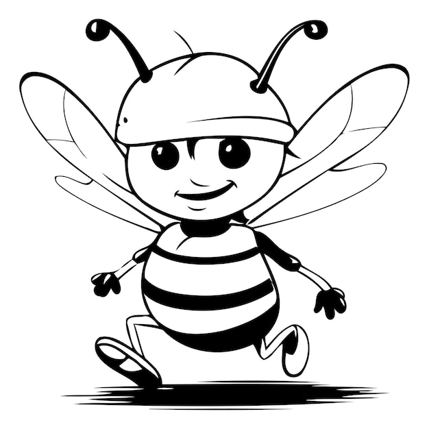 Vecteur une abeille de dessin animé portant un casque illustration vectorielle sur fond blanc