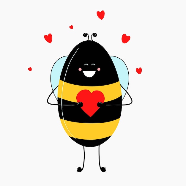 Abeille drôle avec un coeur. Concept de félicitations, amour. La Saint-Valentin