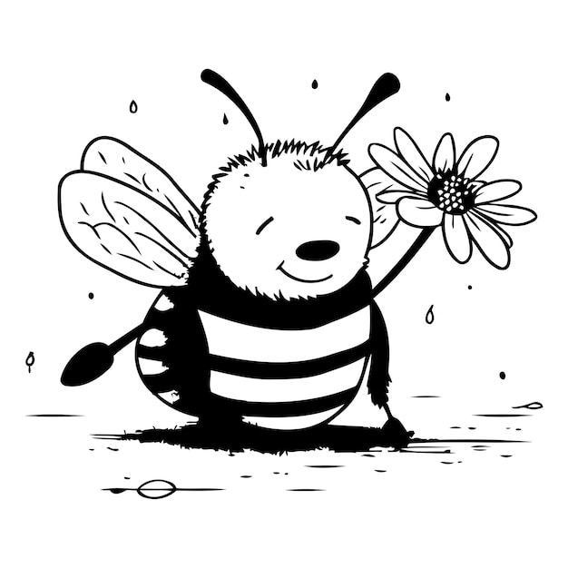 Une Abeille Avec Une Fleur Un Personnage De Dessin Animé Mignon Illustration Vectorielle Dessinée à La Main