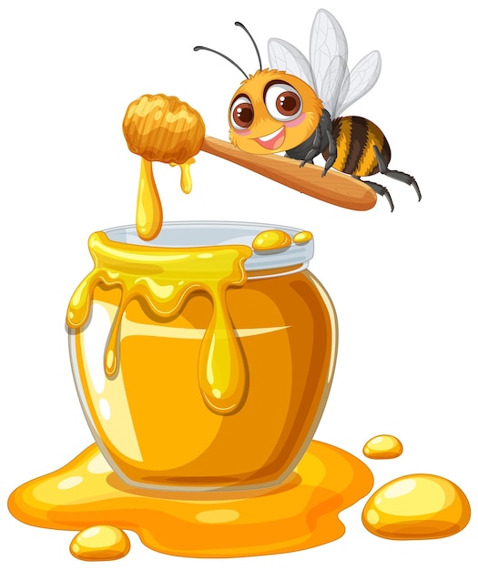 Une abeille joyeuse avec un pot de miel