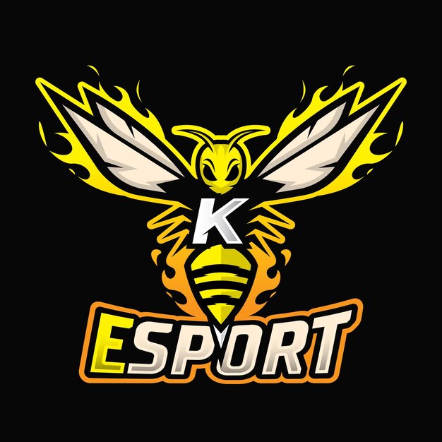 Abeille Mascotte Lettre K Modèle De Conception De Logo Guêpe Icône Vecteur Buzz Logo Piqûre Icône Abeille Logo Gamer