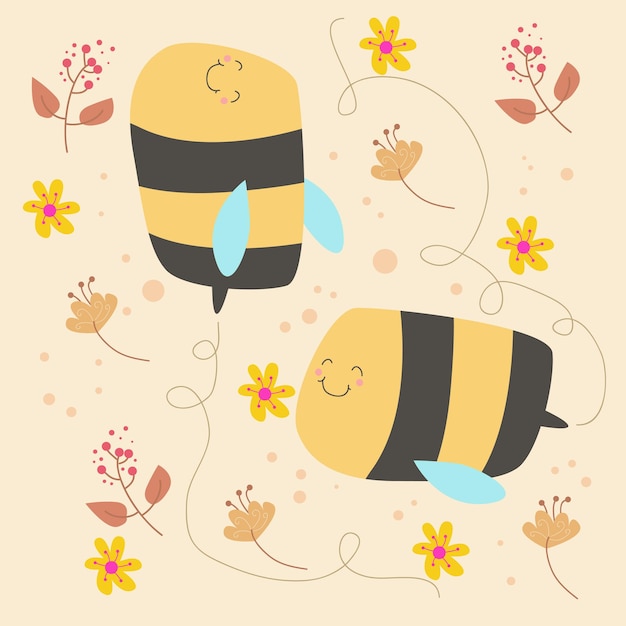 Abeille Mignonne Activité Caractère Plat Cartoon Vector Template Design Illustration