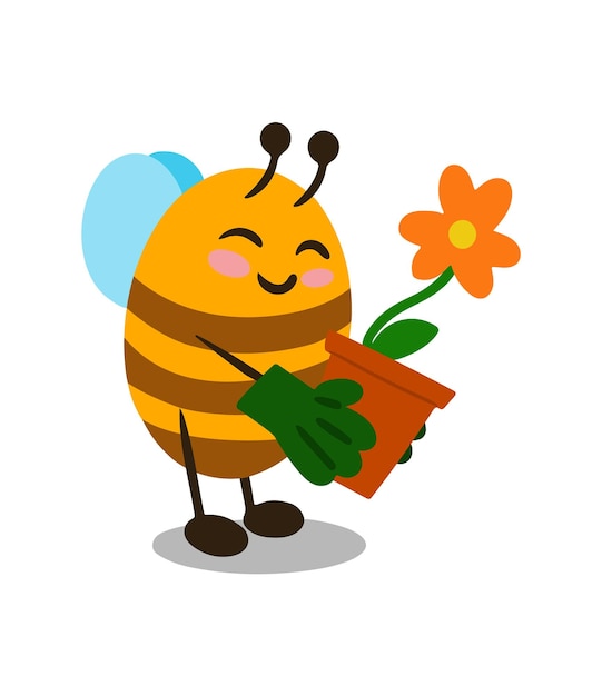 Abeille Mignonne Avec Fleur En Pot Illustration Vectorielle Isolée Sur Fond Blanc élément De Conception