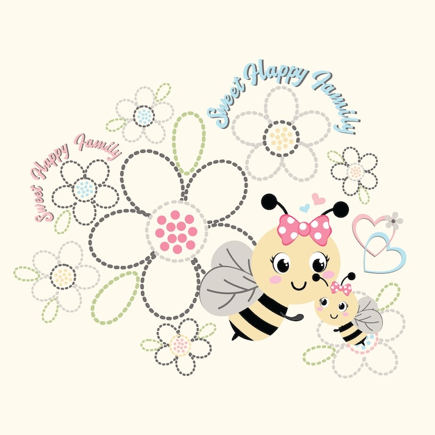 Abeille Mignonne Avec Illustration Vectorielle De Belle Fleur