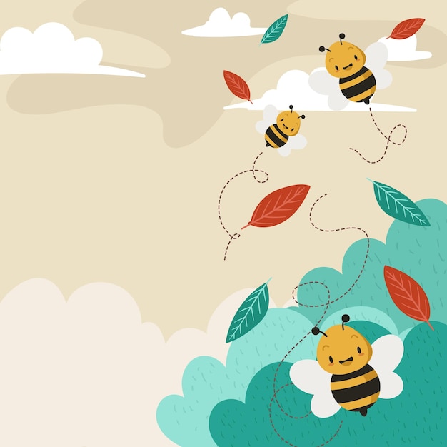 Vecteur abeilles mignonnes volant dans le ciel illustration vectorielle