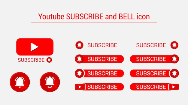Vecteur abonnez-vous à youtube, collection d'ensembles de boutons de cloche avec un design plat pour la chaîne, le blog, les médias sociaux