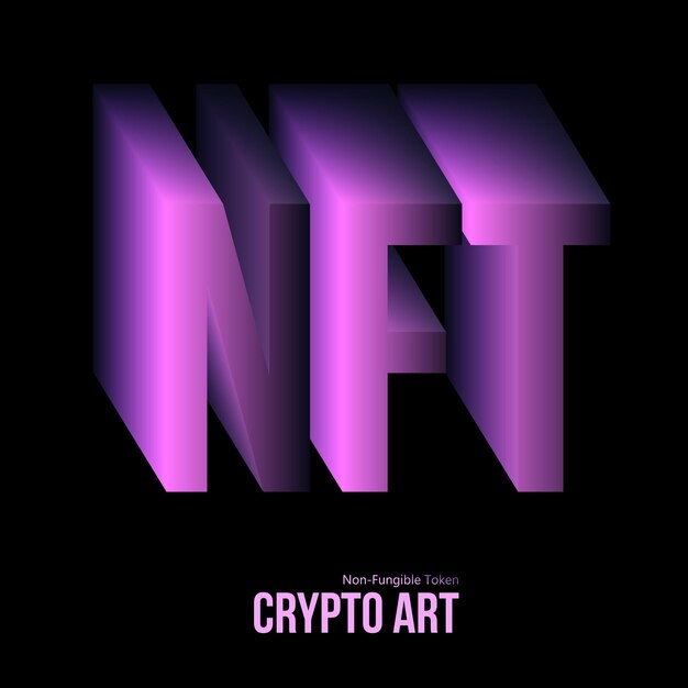 Abréviation Violette Texte Nft D'une Illustration 3d Non Fongible Crypto Art Jeton Sur Fond Noir Vector Cryptocurrency