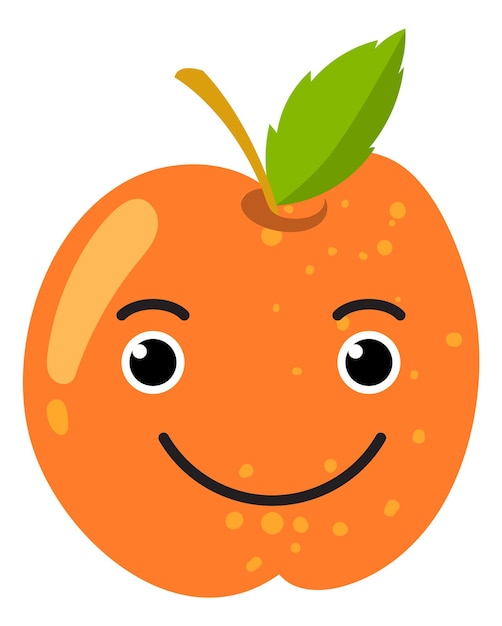 Abricot Souriant. Fruit De Dessin Animé Mignon. Caractère Heureux Isolé Sur Fond Blanc