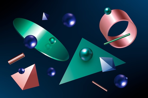 Abstract 3d composition with  metallic shapes